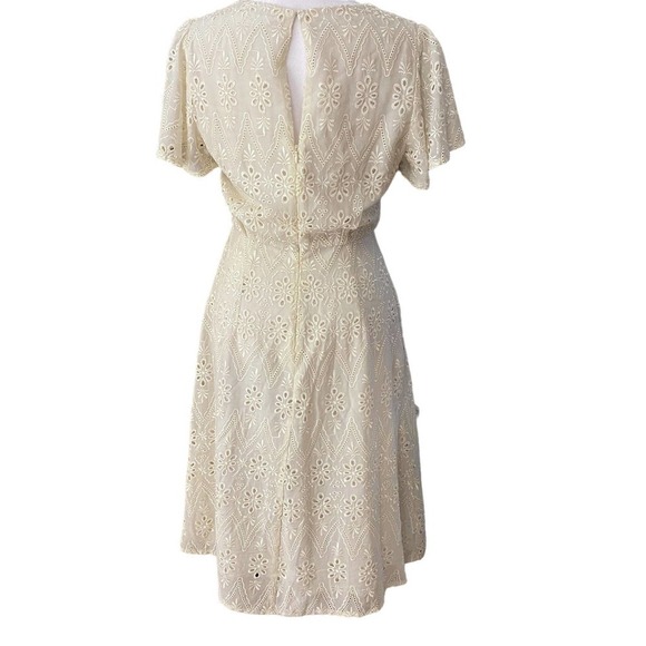 ASTR the Label Diana Short Sleeve Dress Ivory Lace Eyelet Retro Classic White S - Picture 10 of 15